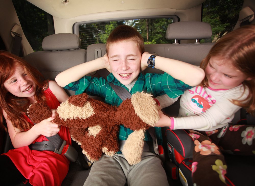 Kids fighting in the backseat of a car